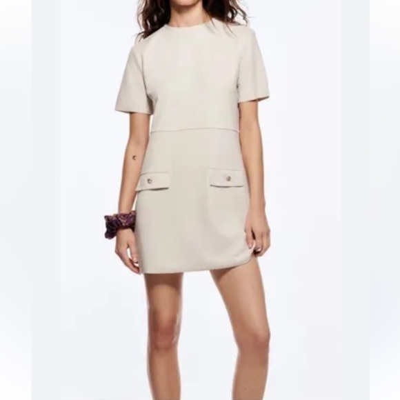 Zara Dresses & Skirts - Zara Cream Mini Dress with Short Sleeves